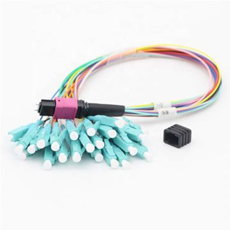 Om4 24 Core MPO MTP-LC Fiber Optic Cord 0.9mm Fanout Low Insertion Loss Polarity B Key up-Key up Trunk Fiber Optic Cable