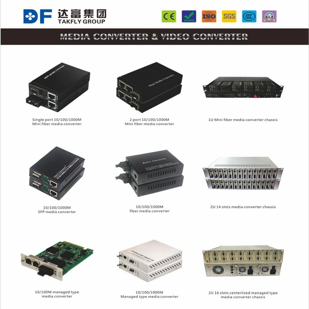 1310/1550 Nm Sm 10m/100m/1000m 10g 20km SFP Port RJ45 Ethernet Fiber Optic Industrial Media Converter