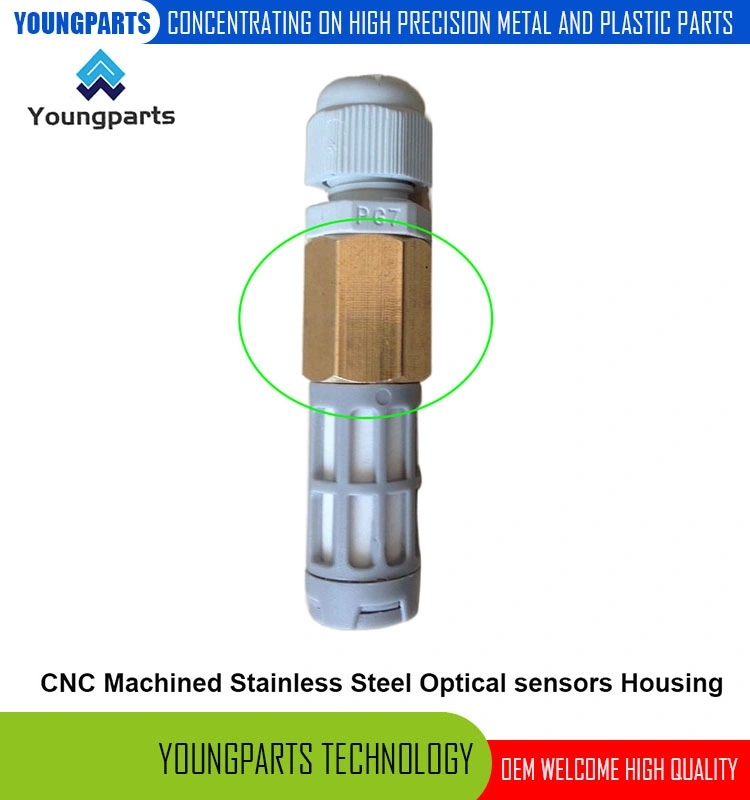 CNC Machined Stainless Steel Fiber Optic Sensors Housing Cable Connectors