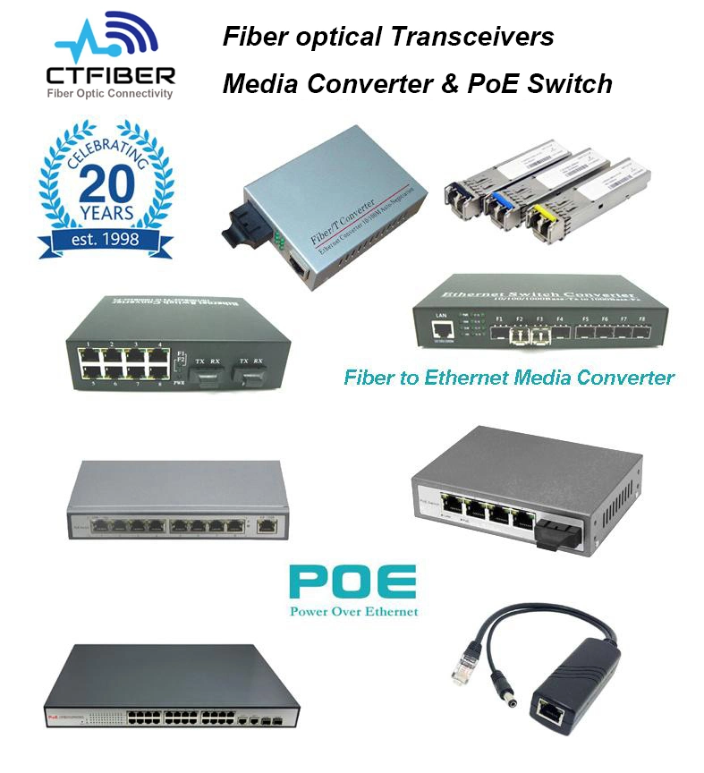 9-Port 10/100m Switch with 8-Port Poe, Fiber Optic Media Converter